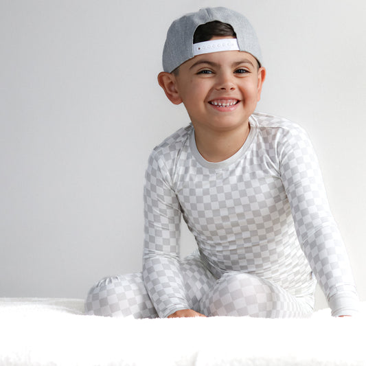Gray and White Fully Checked Out 2 Piece Pajama Set