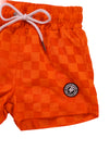 Neon Orange Checker Swim Trunks