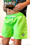 Neon Green Checker Swim Trunks