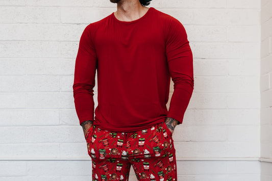 Adult Men's Long Sleeve Shirt- Red