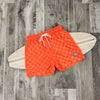 Neon Orange Checker Swim Trunks